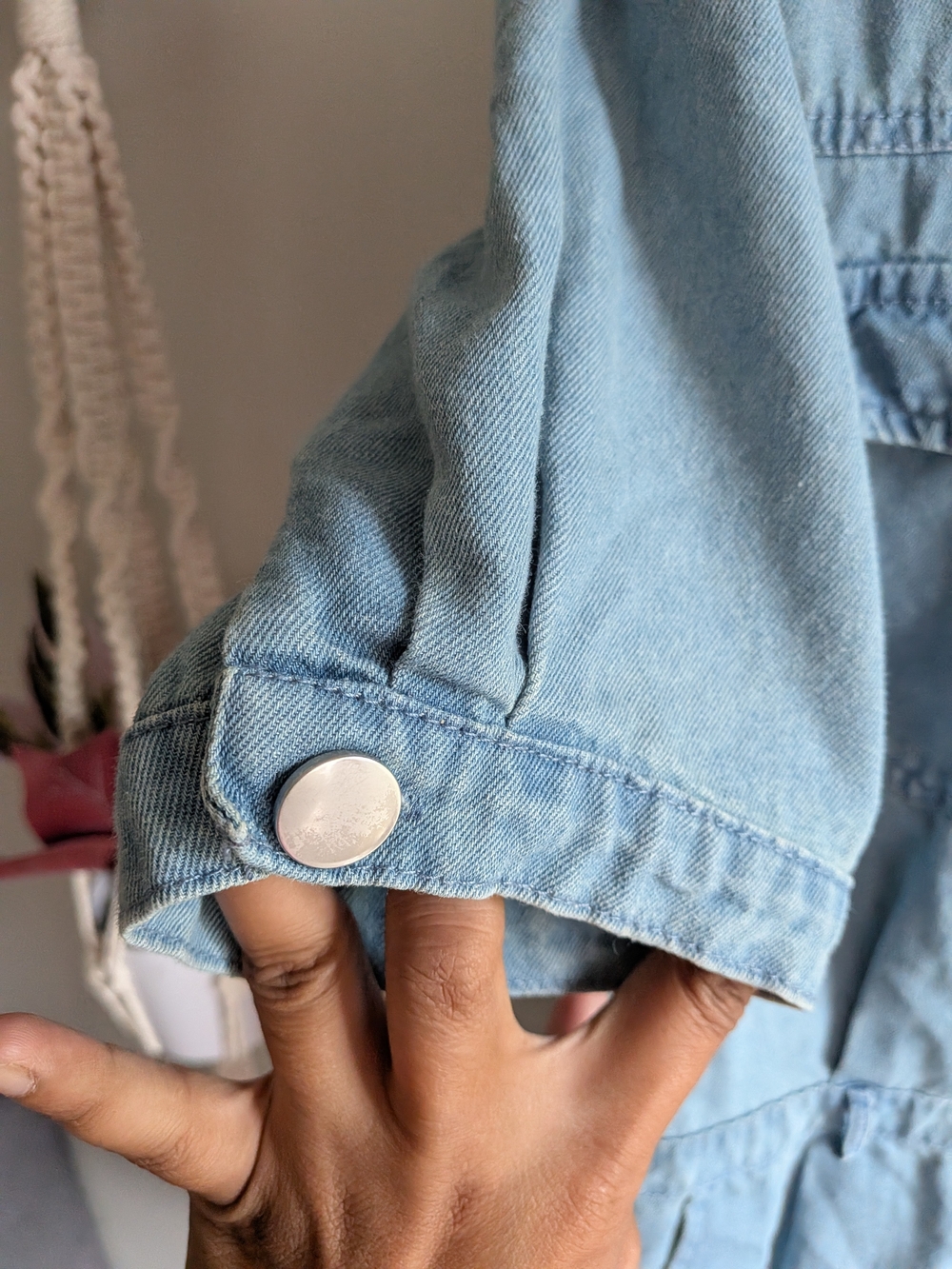 Light Wash Denim Short-Sleeve Romper Bodysuit - Picture 5 of 6